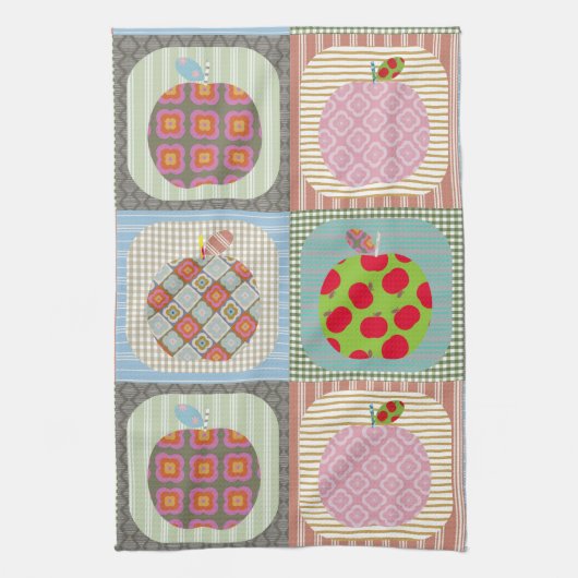 Retro kleurrijke Apple Patchwork Quilt Theedoek (Verticaal)