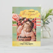 Retro Kleurrijke Baby Meisje Geboorte Aankondiging (Staand voorkant)