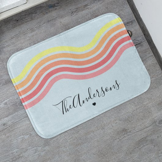 Retro Kleurrijke Blauwe Groovy Lines Beach Sunrise Badmat
