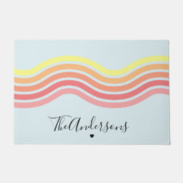 Retro Kleurrijke Blauwe Groovy Lines Beach Sunrise Deurmat