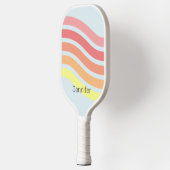 Retro Kleurrijke Blauwe Groovy Lines Beach Sunrise Pickleball Paddle (Links)
