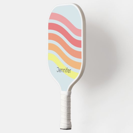 Retro Kleurrijke Blauwe Groovy Lines Beach Sunrise Pickleball Paddle (Links)
