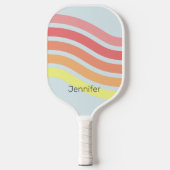 Retro Kleurrijke Blauwe Groovy Lines Beach Sunrise Pickleball Paddle (Voorkant)