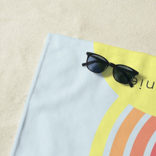 Retro Kleurrijke Blauwe Groovy Lines Beach Sunrise Strandlaken (In situ)