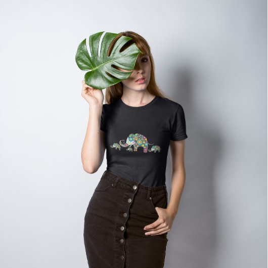 Retro Kleurrijke Bloem Olifant Familie Tri-Blend Shirt