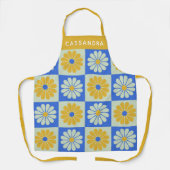 Retro Kleurrijke Bloemen Blauw Geel Gepersonalisee Schort (Voorkant)