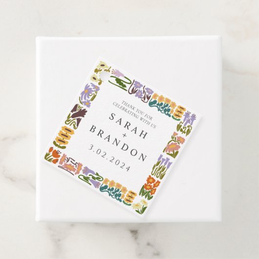 Retro Kleurrijke Bloemen Bruiloft Bedankjes Labels (In situ)