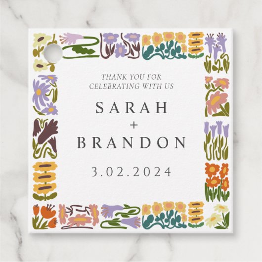  Retro Kleurrijke Bloemen Bruiloft Bedankjes Labels (Voorkant)