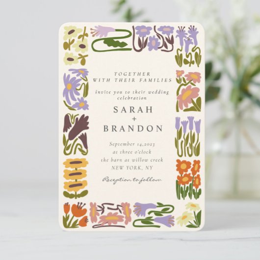  Retro Kleurrijke Bloemen Bruiloft Kaart