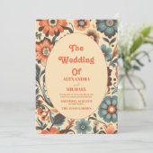  Retro Kleurrijke Bloemen Bruiloft Kaart (Staand voorkant)