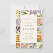  Retro Kleurrijke Bloemen Bruiloft Kaart (Voorkant)