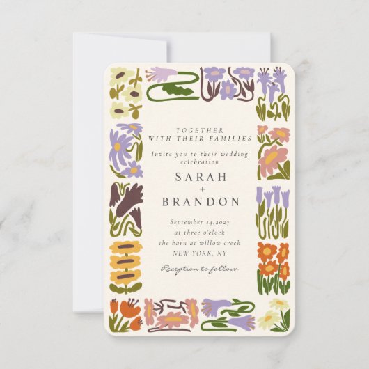  Retro Kleurrijke Bloemen Bruiloft Kaart (Voorkant)