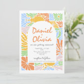 Retro Kleurrijke Bloemen Lijst bruiloft Kaart (Staand voorkant)