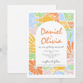 Retro Kleurrijke Bloemen Lijst bruiloft Kaart (Voorkant / Achterkant)