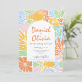 Retro Kleurrijke Bloemen Lijst bruiloft Kaart (Staand voorkant)