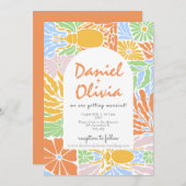 Retro Kleurrijke Bloemen Lijst bruiloft Kaart (Voorkant / Achterkant)