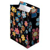  Retro Kleurrijke Bloemen Medium Cadeauzakje (Voorkant Gekanteld)