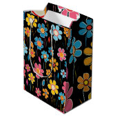 Retro Kleurrijke Bloemen Medium Cadeauzakje (Achterkant Gekanteld)