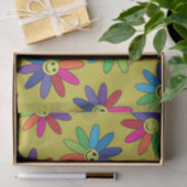 Retro kleurrijke bloemen met een gelukkig gezichts tissuepapier (Geschenk)