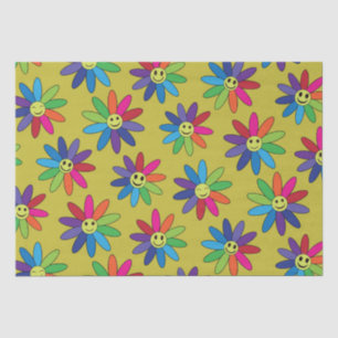 Retro kleurrijke bloemen met gelukkige gezichten p tissuepapier