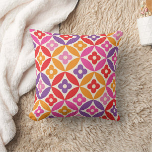 Retro Kleurrijke Bloemen op Mid Century Circles Kussen