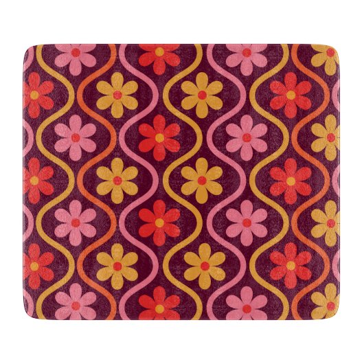 Retro kleurrijke bloemen op Mid Century Ogee Snijplank (Voorkant)