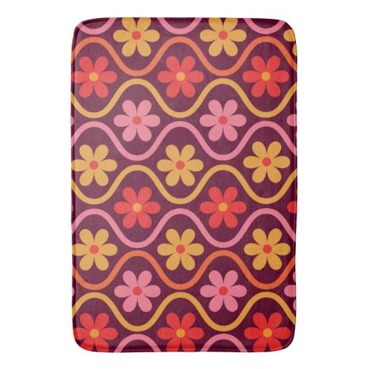 Retro Kleurrijke Bloemen op Ogee Pattern Badmat (Voorkant Verticaal)