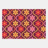 Retro Kleurrijke Bloemen op  Ogee Pattern Inpakpapier Vel (Voorkant)