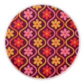 Retro Kleurrijke Bloemen op Ogee Pattern Keramische Knop (Voorkant)