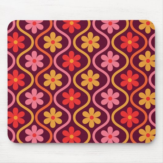 Retro Kleurrijke Bloemen op  Ogee Pattern Muismat (Voorkant)