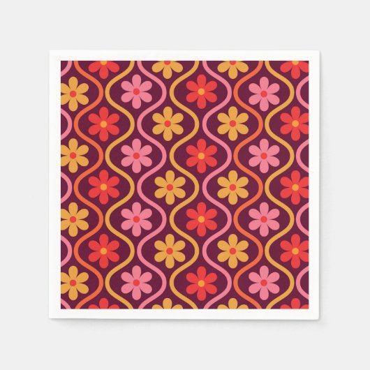 Retro Kleurrijke Bloemen op Ogee Pattern Servet (Voorkant)