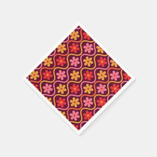 Retro Kleurrijke Bloemen op Ogee Pattern Servet (Hoek)