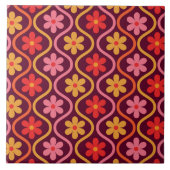 Retro Kleurrijke Bloemen op Ogee Pattern Tegeltje (Voorkant)