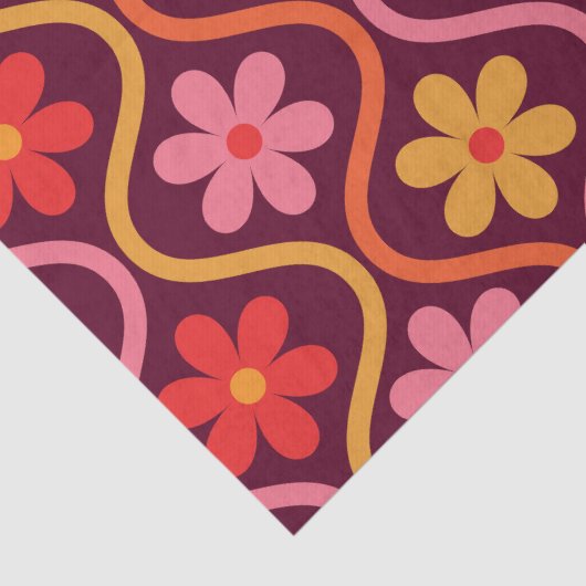 Retro Kleurrijke Bloemen op  Ogee Pattern Tissuepapier (Detail)