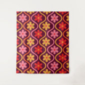 Retro Kleurrijke Bloemen op  Ogee Pattern Wandkleed (Voorkant)