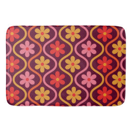 Retro Kleurrijke Bloemen op Vintage Ogee Patroon Badmat
