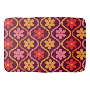 Retro Kleurrijke Bloemen op Vintage Ogee Patroon Badmat