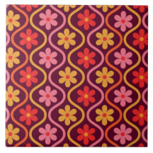 Retro Kleurrijke Bloemen op Vintage Ogee Patroon