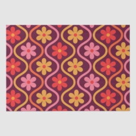 Retro Kleurrijke Bloemen op Vintage Ogee Patroon Tissuepapier