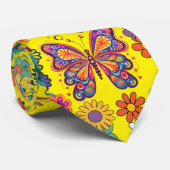 Retro kleurrijke bloemen patroon. B Geel BG Stropdas (Opgerold)