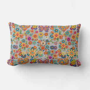 Retro kleurrijke bloemen patroon. L Grey BG Kussen
