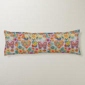 Retro kleurrijke bloemen patroon. L Grey BG Lichaamskussen (Achterkant)
