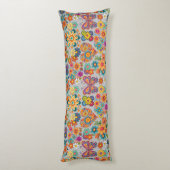 Retro kleurrijke bloemen patroon. L Grey BG Lichaamskussen (Achterkant (Verticaal))