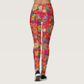 Retro kleurrijke bloemen patroon. Rood BG Leggings (Achterkant)