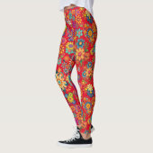 Retro kleurrijke bloemen patroon. Rood BG Leggings (Links)