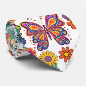 Retro kleurrijke bloemen patroon. Wit BG Stropdas (Opgerold)