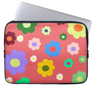 Retro Kleurrijke Bloemen Whimsical Lente & Zomer Laptop Sleeve