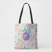 Retro kleurrijke bloemenmonogram all-over Canvas t Tote Bag (Voorkant)