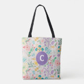 Retro kleurrijke bloemenmonogram all-over Canvas t Tote Bag (Achterkant)
