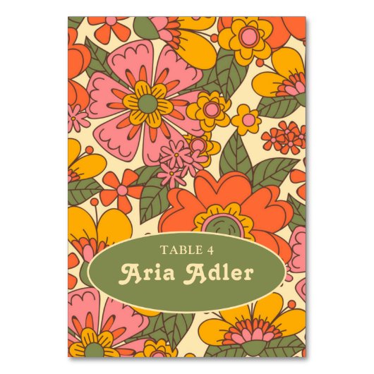 Retro Kleurrijke Bloemenpatroon Boho 70s Huwelijk Kaart (Voorkant)